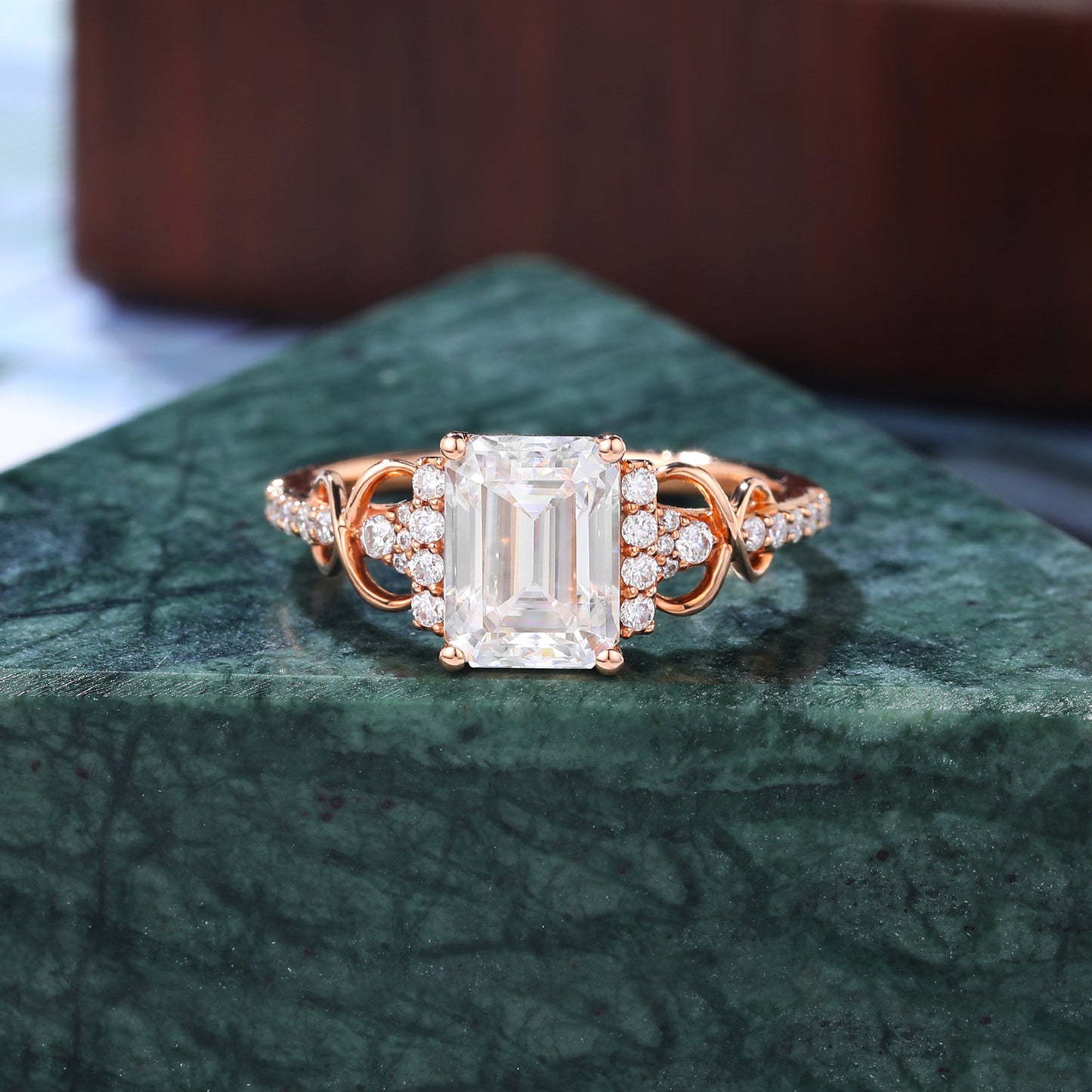 1.73ct Emerald cut moissanite engagement ring vintage rose gold ring unique natural diamond ring prong set anniversary promise bridal ring