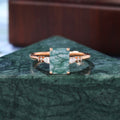 Emerald cut Moss agate rose gold engagement ring S925/10k/14k/18k gold ring,  rose/white gold ring