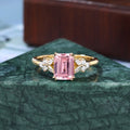 Emerald cut Lab Pink Sapphire rose gold engagement ring, rose/white/yellow gold bridal ring. S925/10k/14k/18k