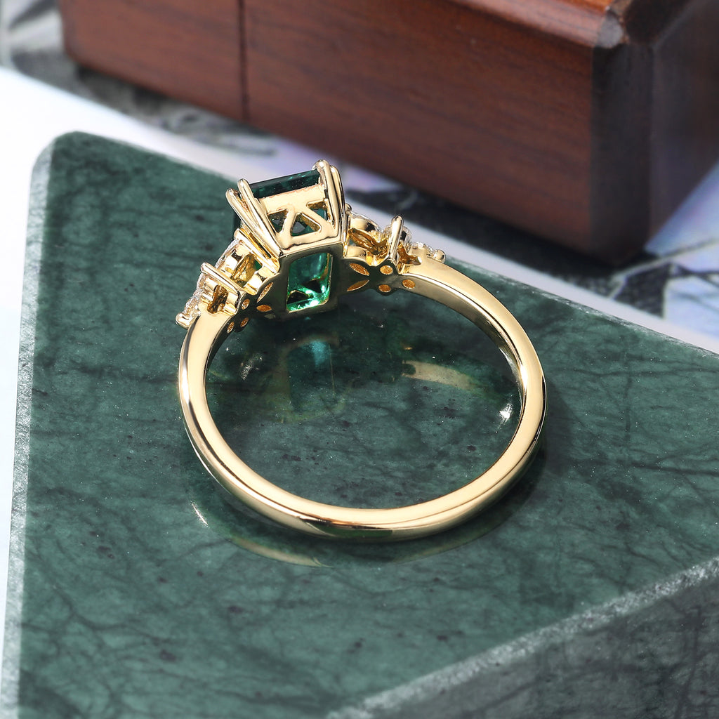 Emerald cut Moss agate yellow gold engagement ring S925/10k/14k/18k gold