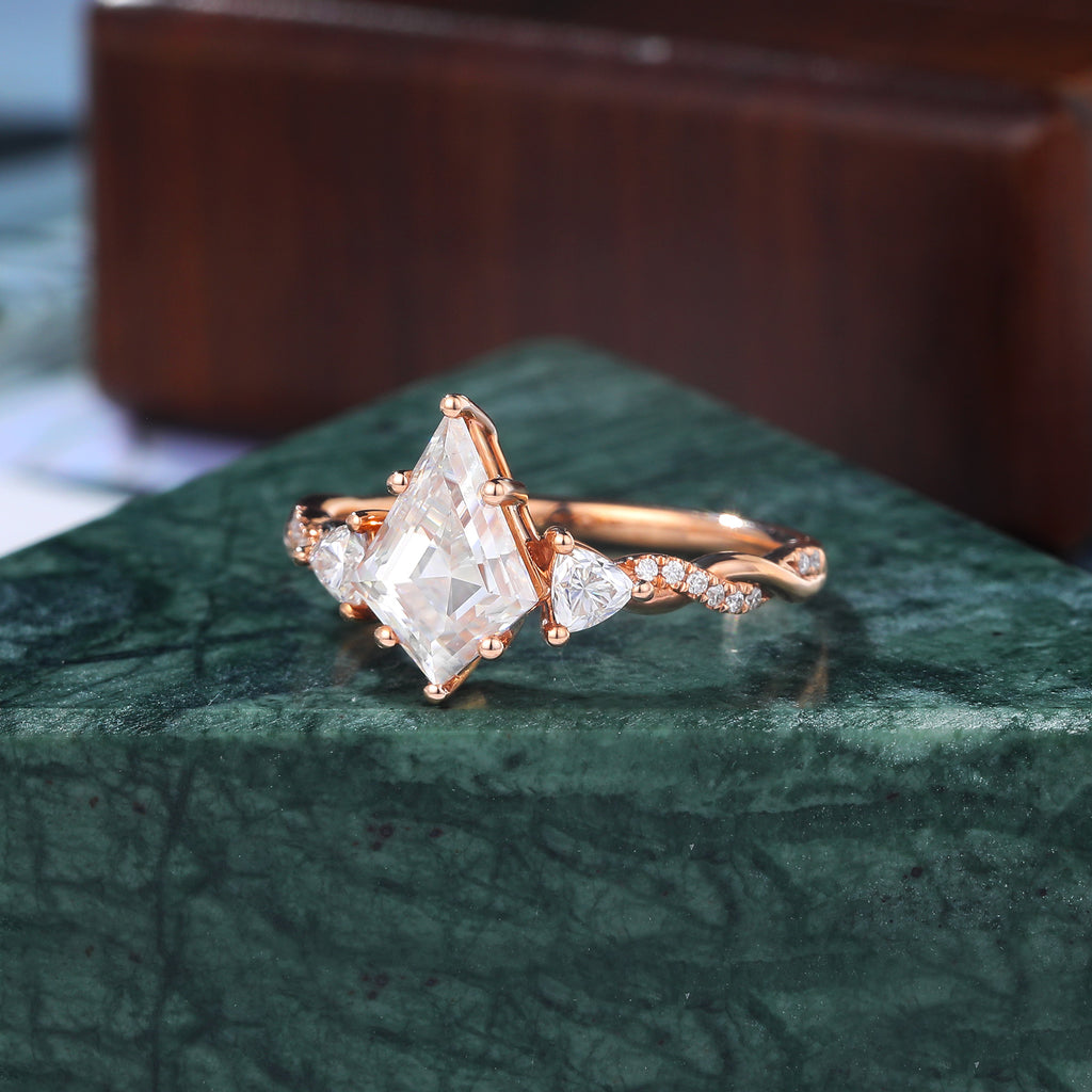 Kite cut Lab grown diamond rose gold engagement Ring.