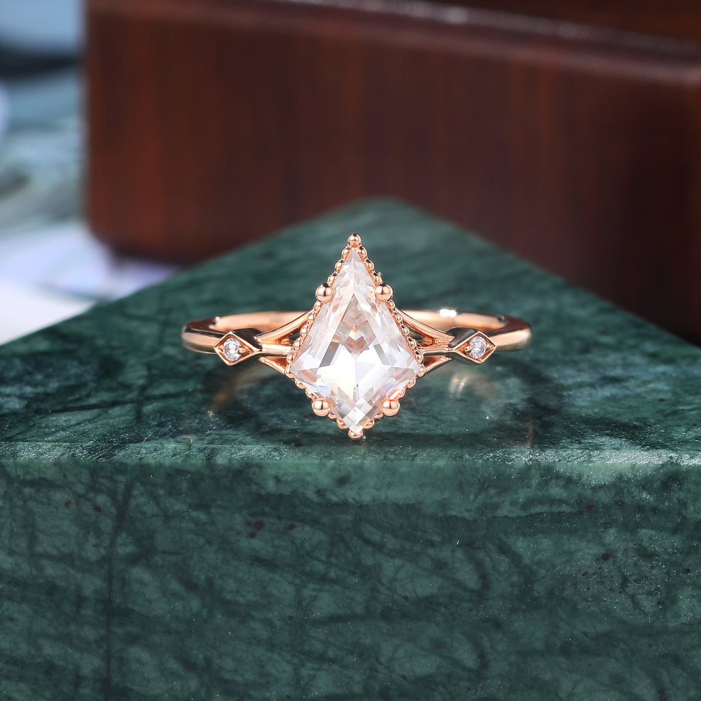 Kite cut Lab grown diamond rose gold engagement Ring.
