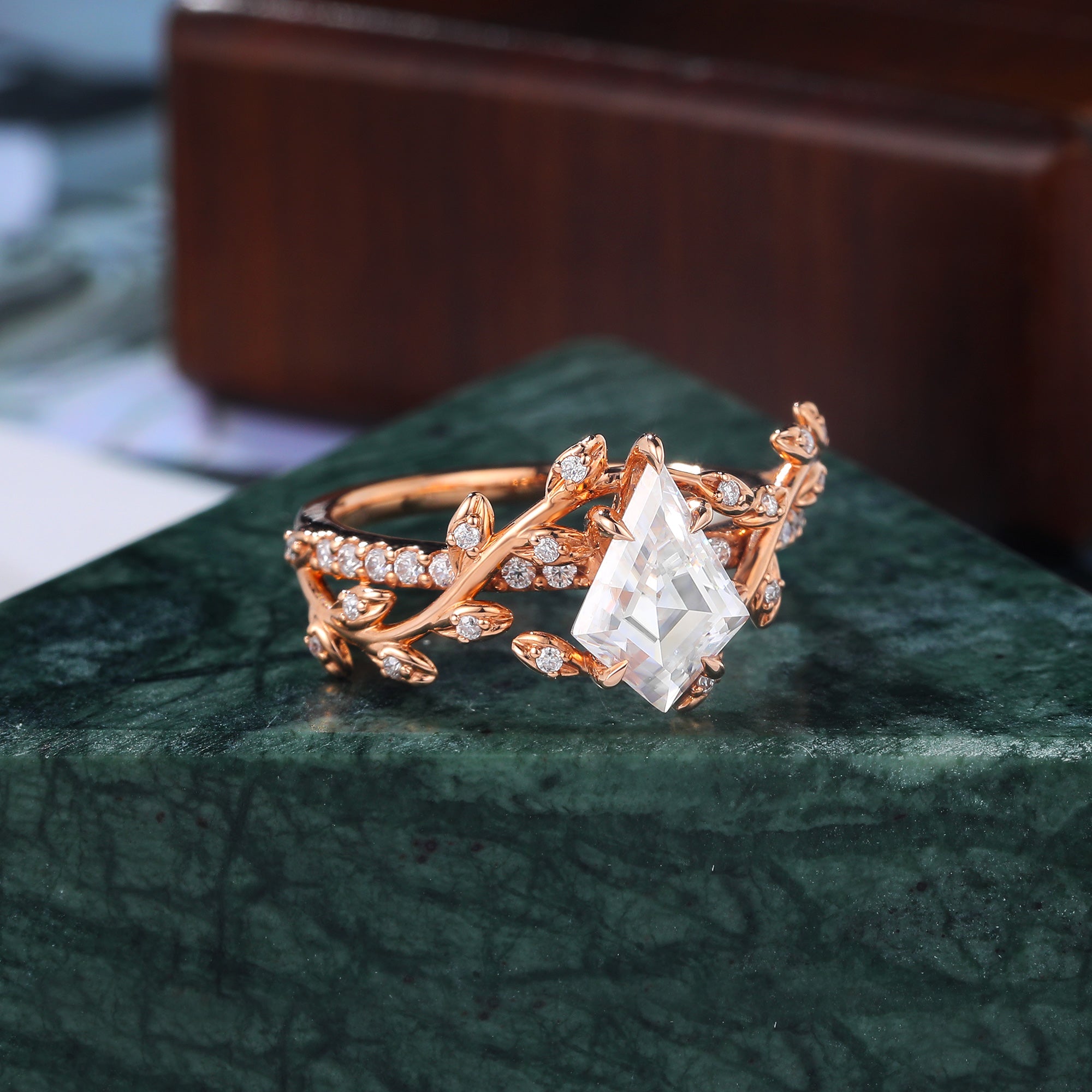 Kite cut Lab grown diamond rose gold engagement Ring.