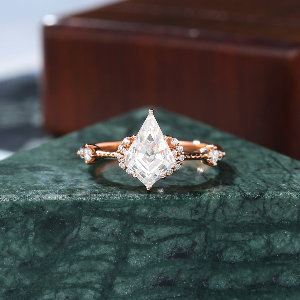 Kite cut moissanite rose gold engagement Ring.