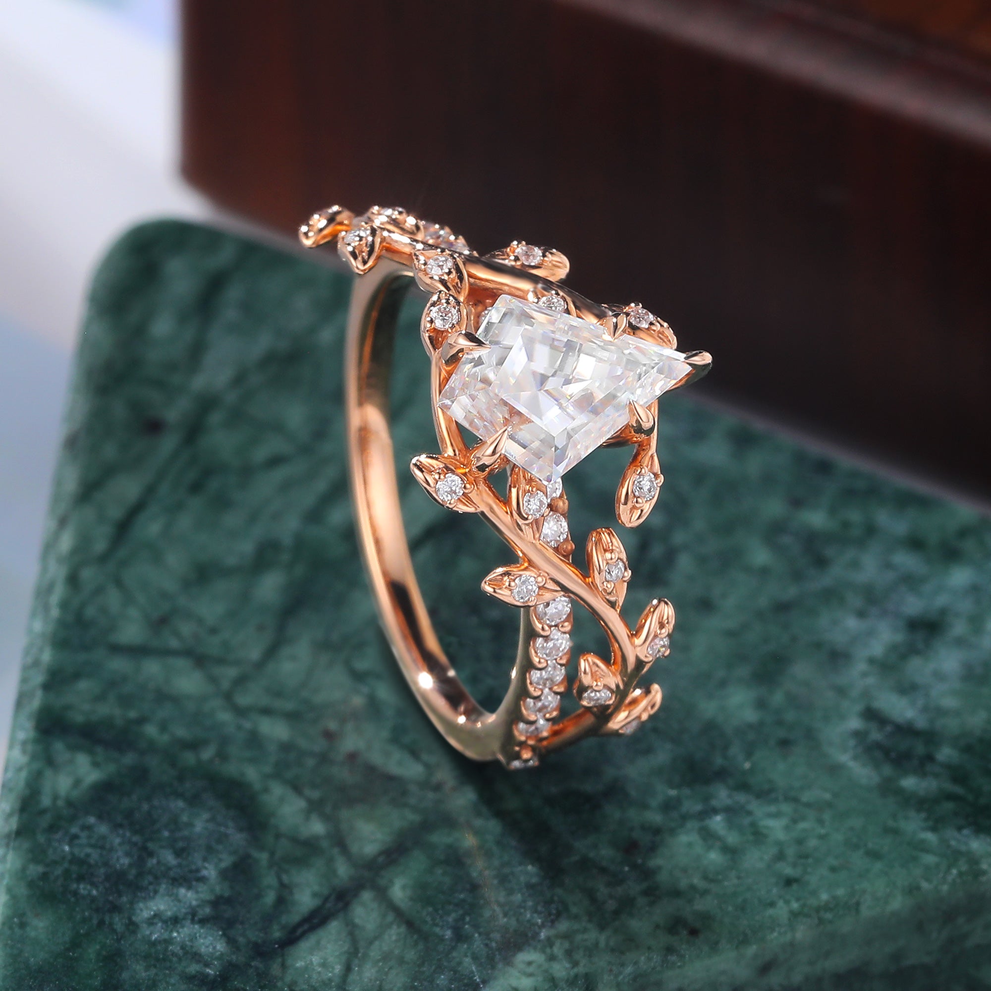 Kite cut moissanite rose gold engagement Ring.