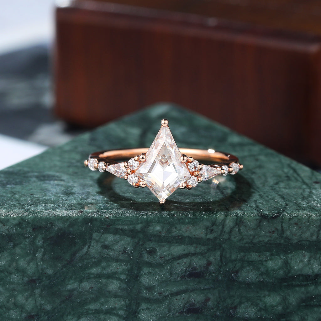 Kite cut moissanite rose gold engagement Ring.