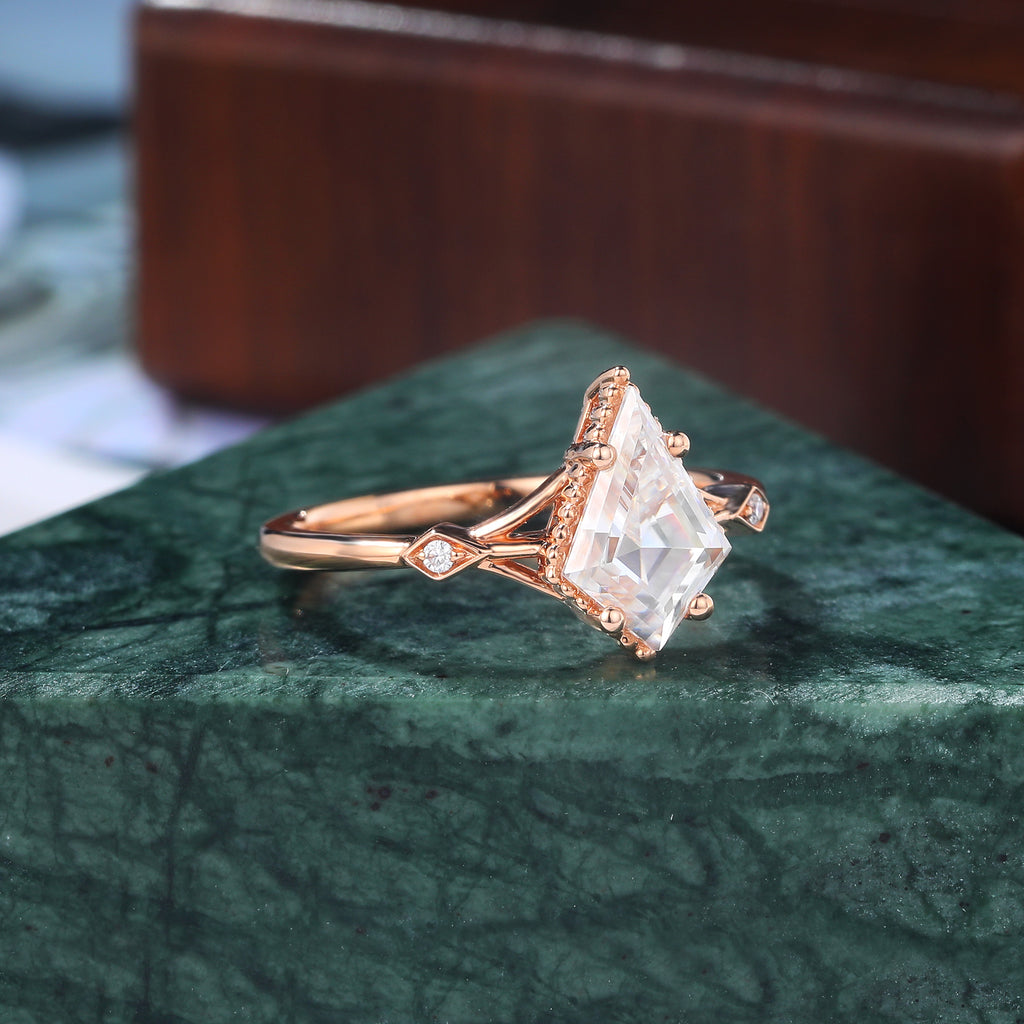 Kite cut moissanite rose gold engagement Ring.