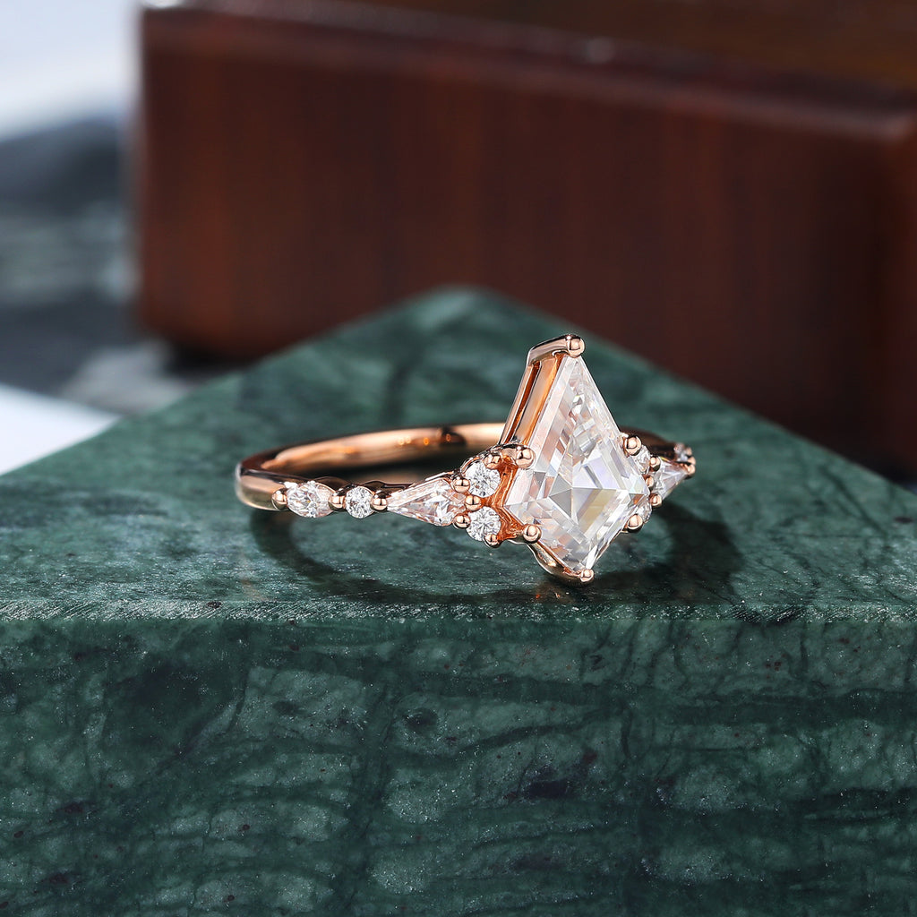 Kite cut moissanite rose gold engagement Ring.