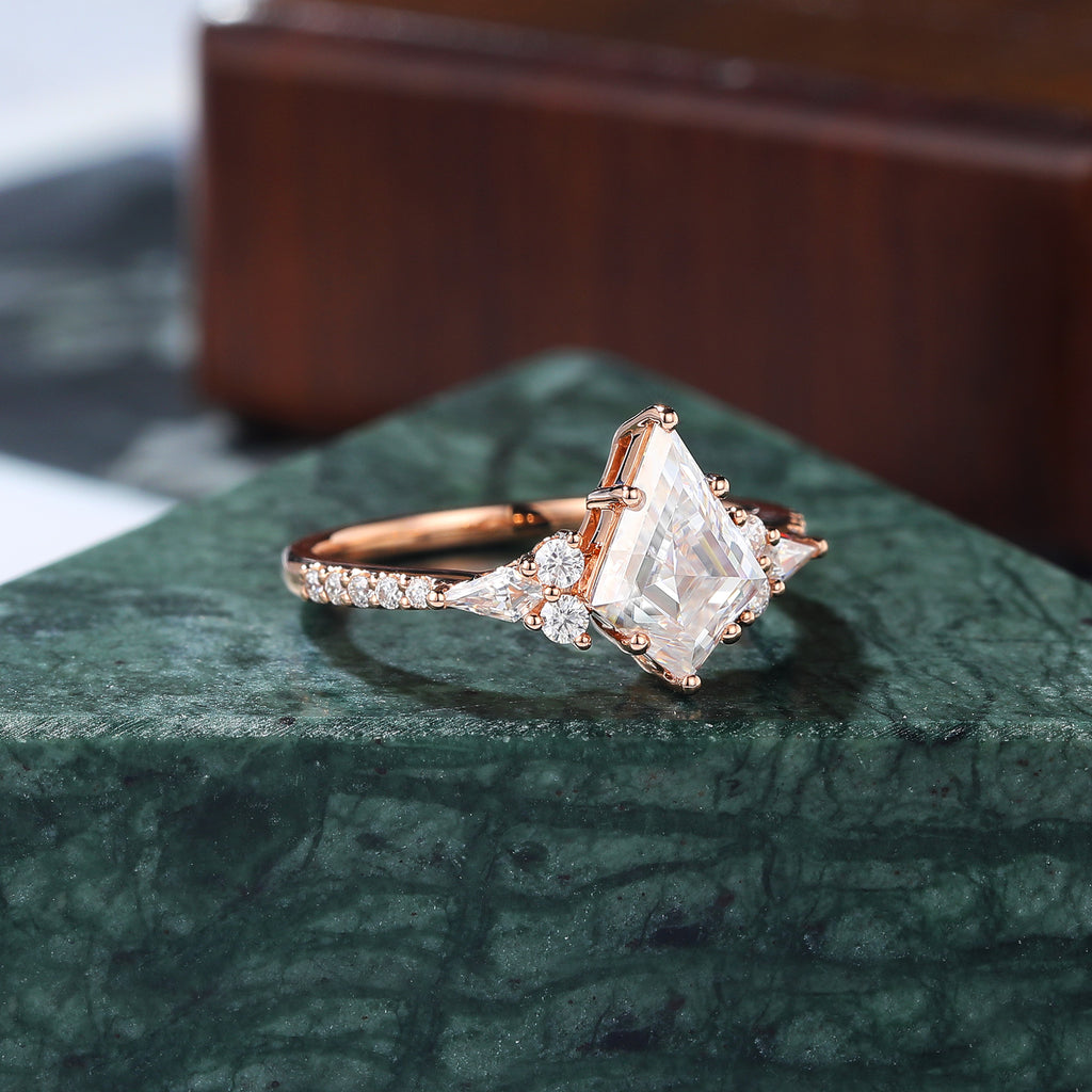 Kite cut moissanite rose gold engagement Ring.