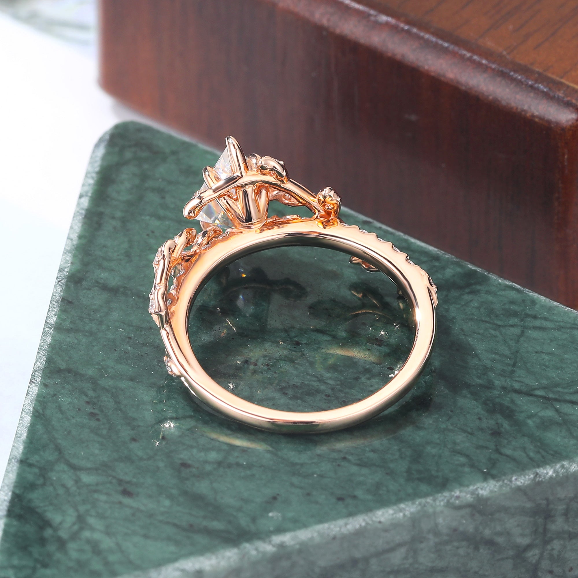Kite cut moissanite rose gold engagement Ring.
