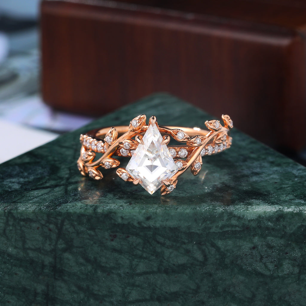 Kite cut moissanite rose gold engagement Ring.
