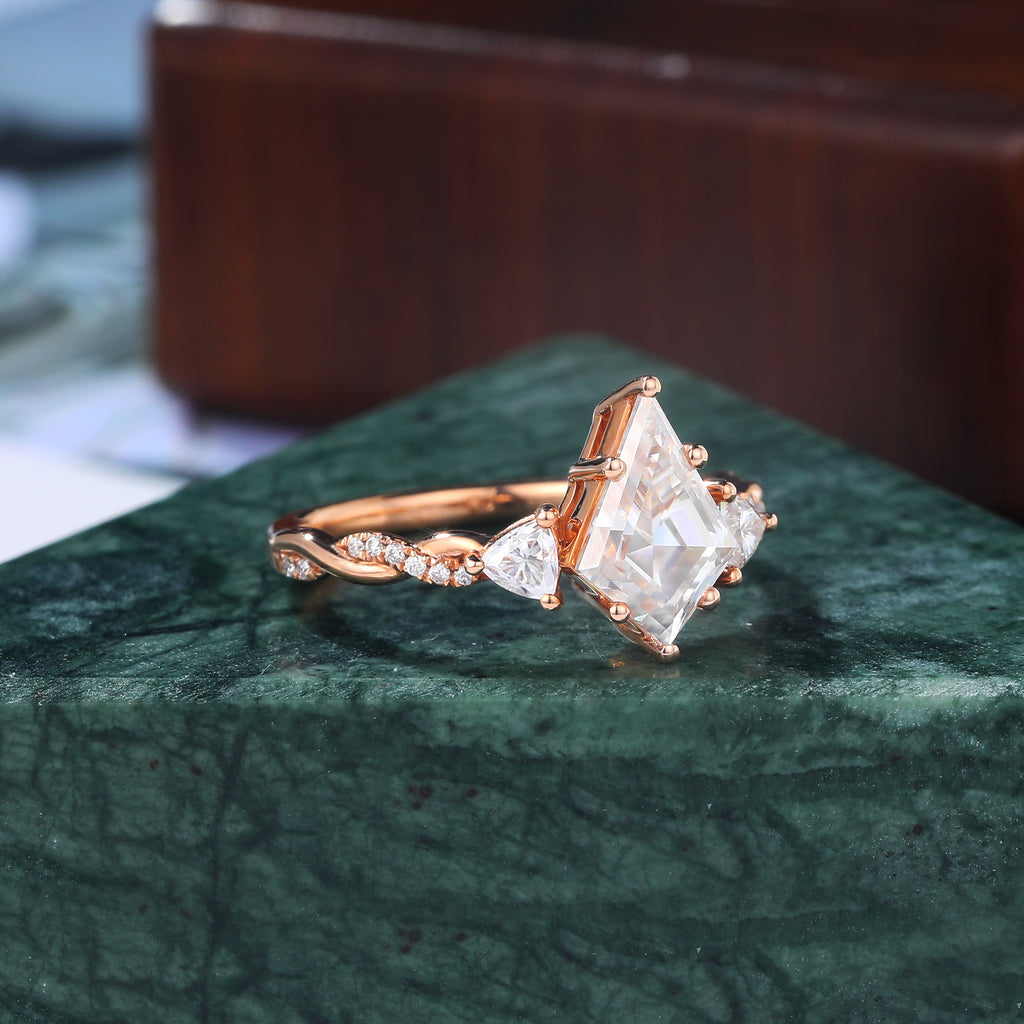 Kite cut moissanite rose gold engagement Ring.  S925/10k/14k/18k. yellow/white gold