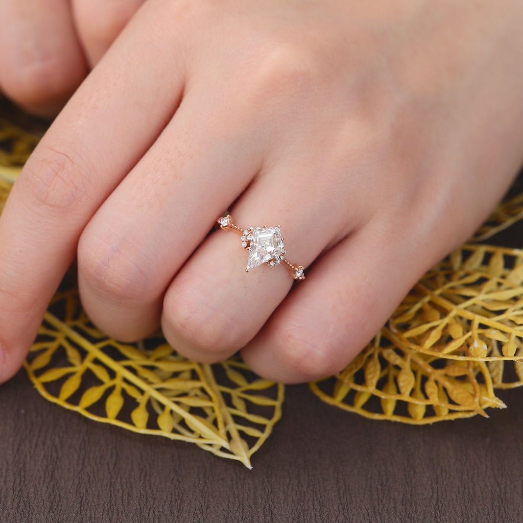 Kite cut moissanite rose gold engagement Ring.