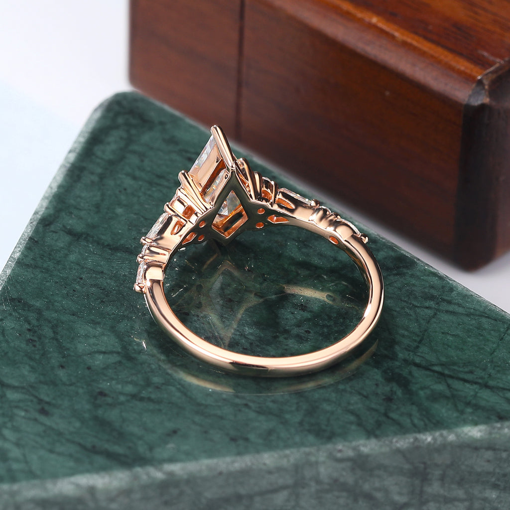 Kite cut moissanite rose gold engagement Ring.