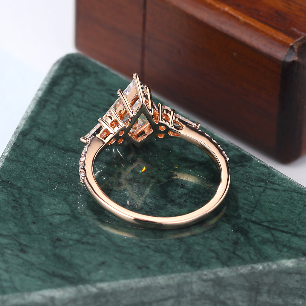 Kite cut moissanite rose gold engagement Ring.