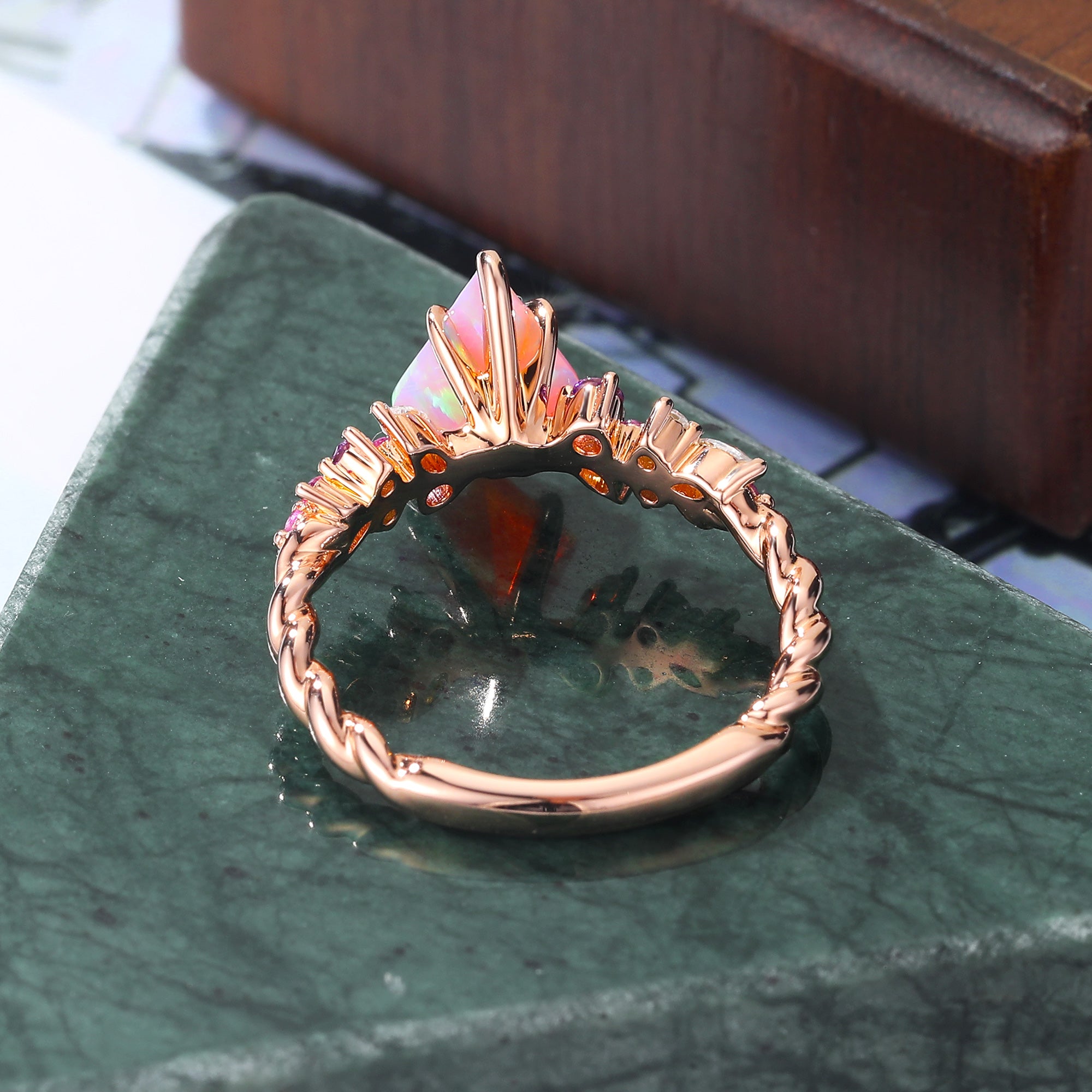 Kite cut Lab Pink Opal engagement ring S925/10k/14k/18k gold, rose/white/yellow gold ring