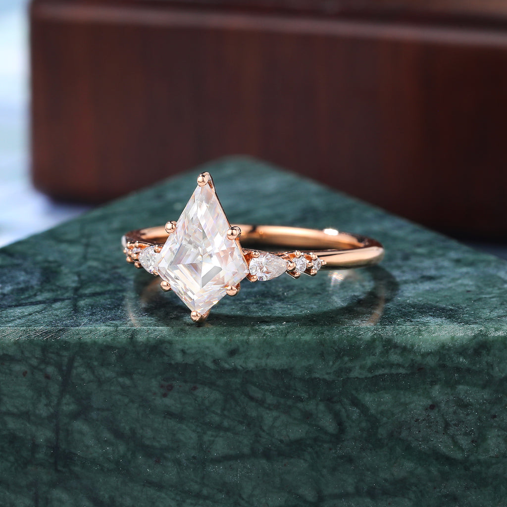 1.4ct Kite cut moissanite rose gold engagement ring, anniversary gift S925/10K14/18k yellow gold white gold