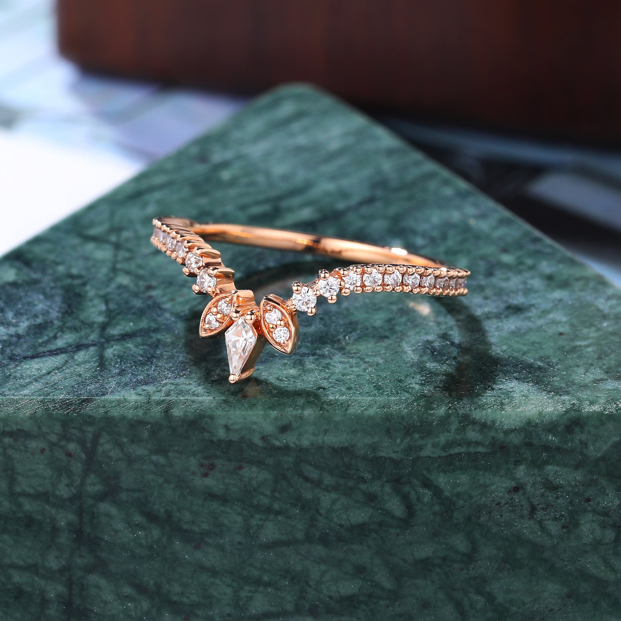 kite cut  Diamond engagement ring vintage unique rose gold ring  prong set anniversary promise bridal ring