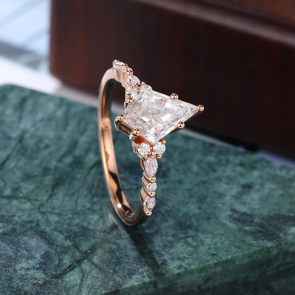 1.4ct Kite cut Lab-grown Diamond engagement ring, Cluster rose gold yellow gold white gold bridal ring, anniversary gift S925/10K/14/18k gold