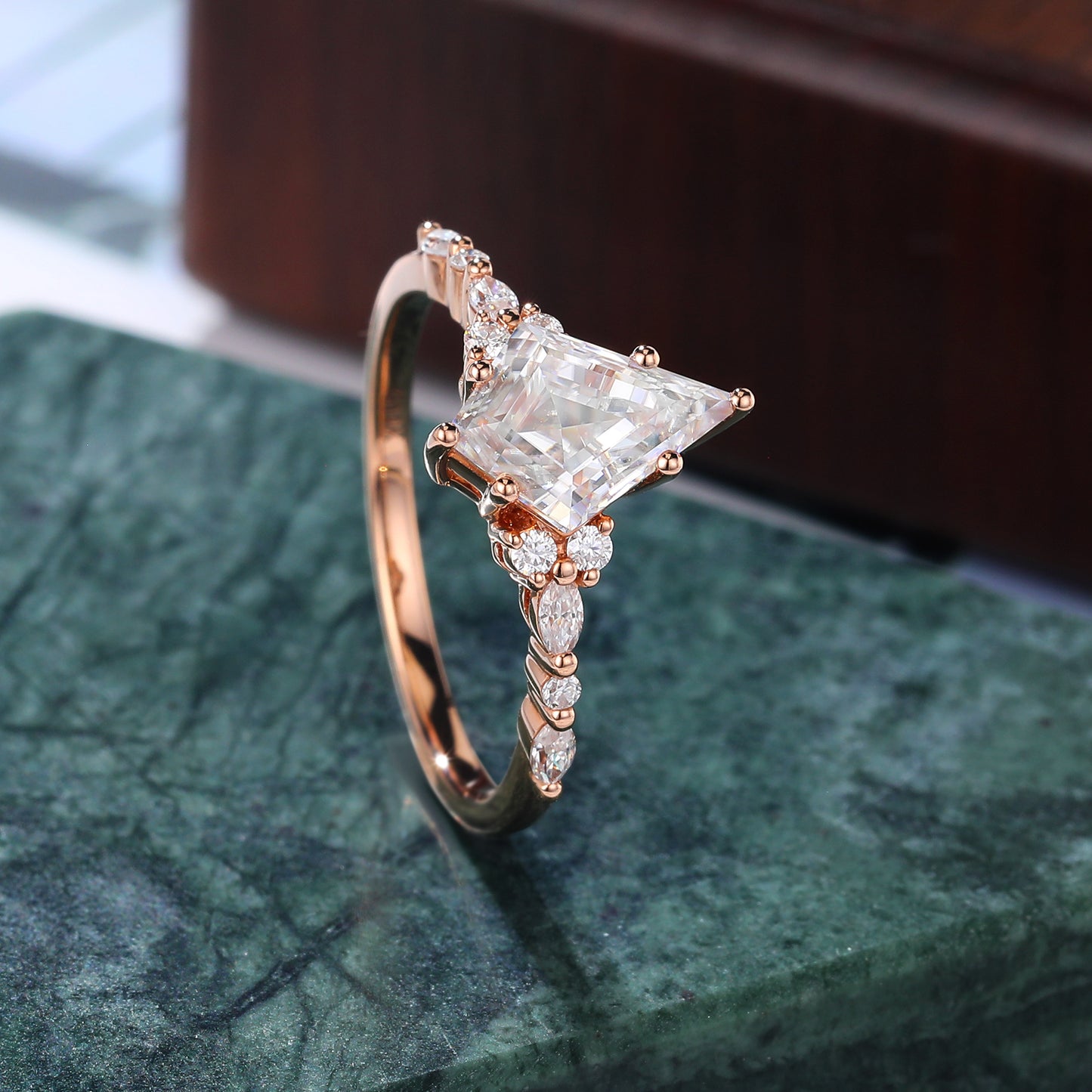 1.4ct Kite cut moissanite engagement ring, Cluster rose gold wedding ring, anniversary gift S925/10K/14/18k gold