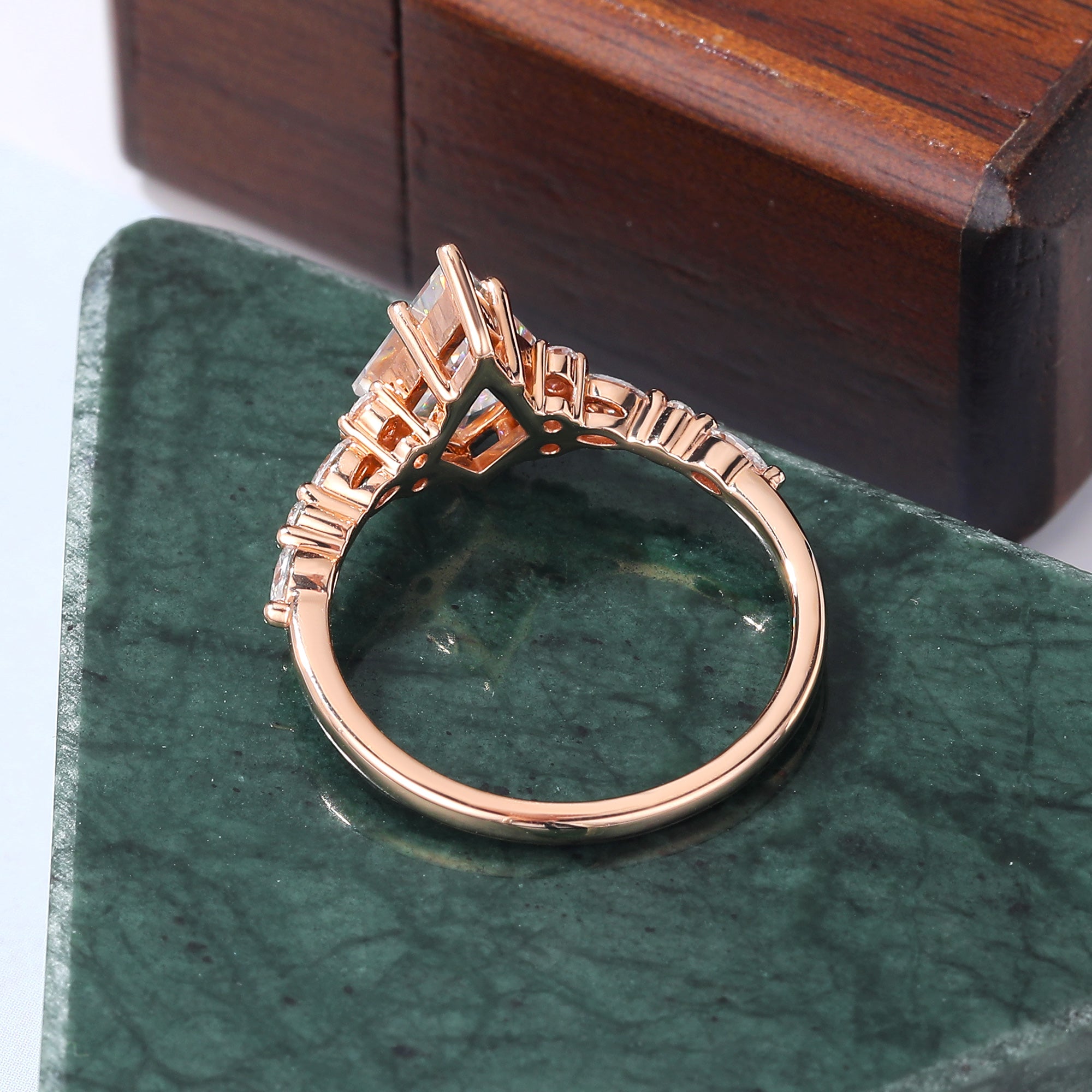1.4ct Kite cut Lab-grown Diamond engagement ring, Cluster rose gold yellow gold white gold bridal ring, anniversary gift S925/10K/14/18k gold