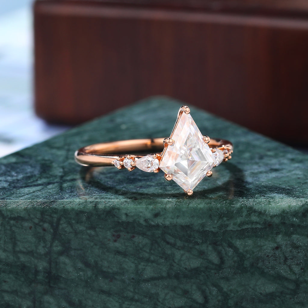1.4ct Kite cut moissanite rose gold engagement ring, anniversary gift S925/10K14/18k yellow gold white gold