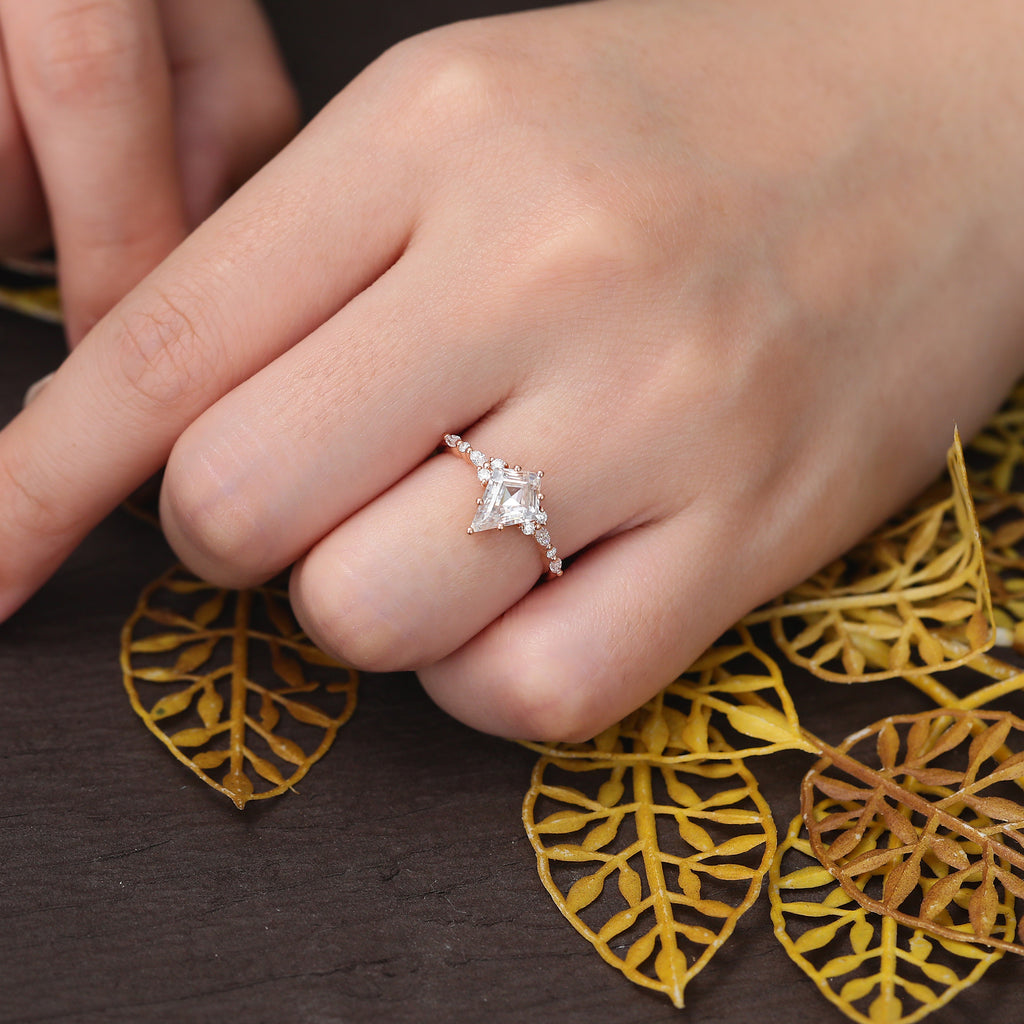 1.4ct Kite cut Lab-grown Diamond engagement ring, Cluster rose gold yellow gold white gold bridal ring, anniversary gift S925/10K/14/18k gold