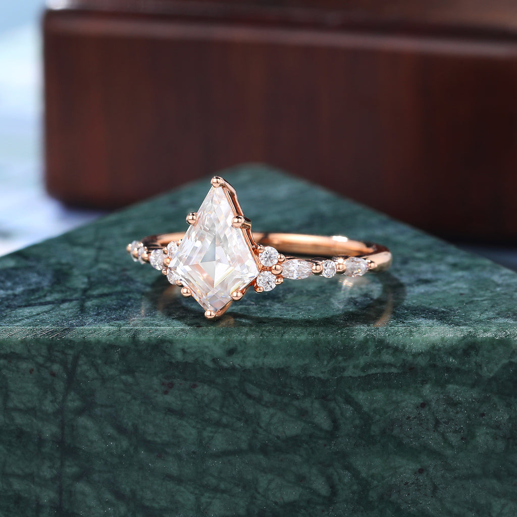 1.4ct Kite cut Lab-grown Diamond engagement ring, Cluster rose gold yellow gold white gold bridal ring, anniversary gift S925/10K/14/18k gold