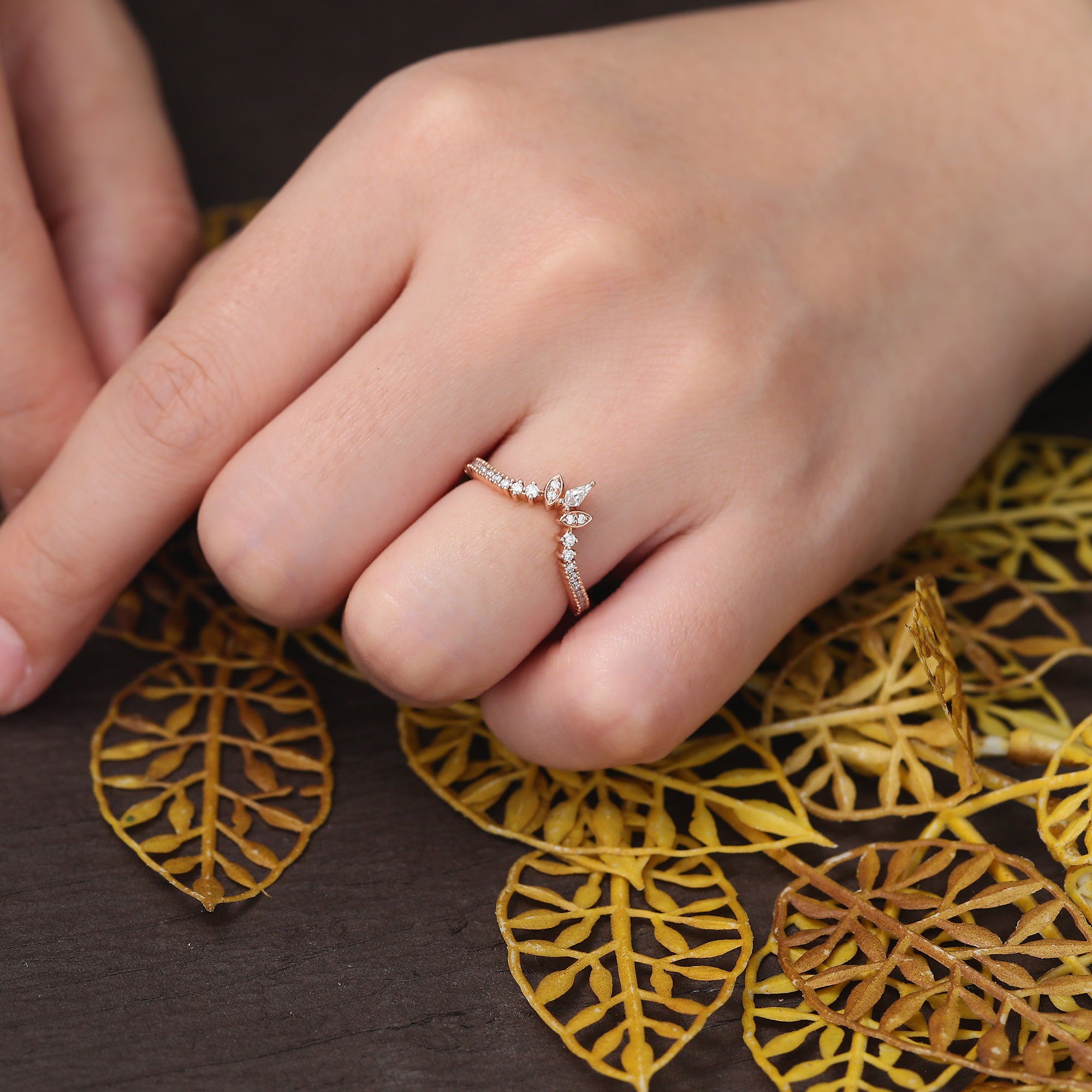 kite cut  Diamond engagement ring vintage unique rose gold ring  prong set anniversary promise bridal ring