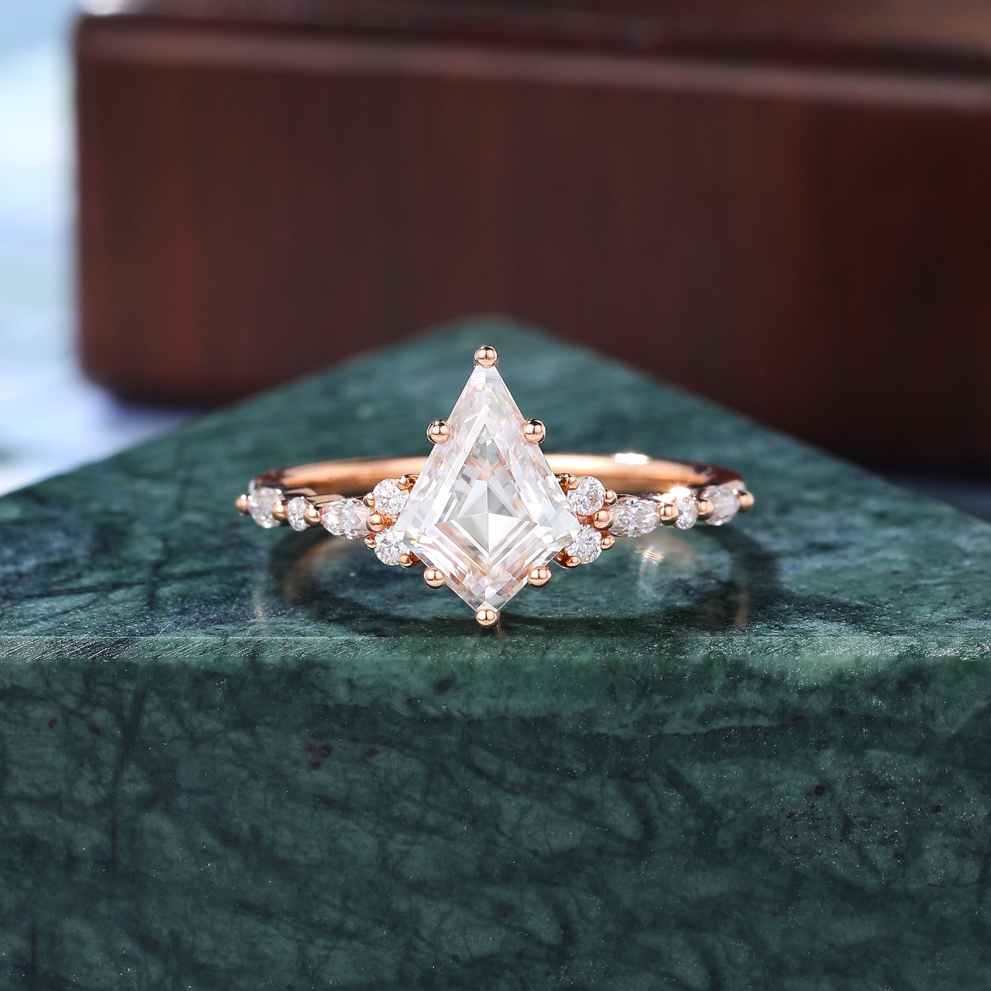 1.4ct Kite cut moissanite engagement ring, Cluster rose gold wedding ring, anniversary gift S925/10K/14/18k gold