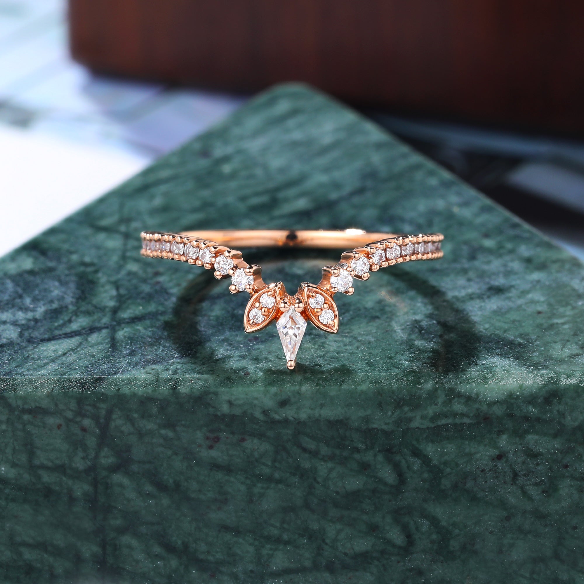 kite cut  Diamond engagement ring vintage unique rose gold ring  prong set anniversary promise bridal ring