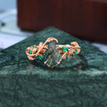 Unique kite cut moss agate engagement ring,10k/14k/18k/925silver Lab emerald ring.