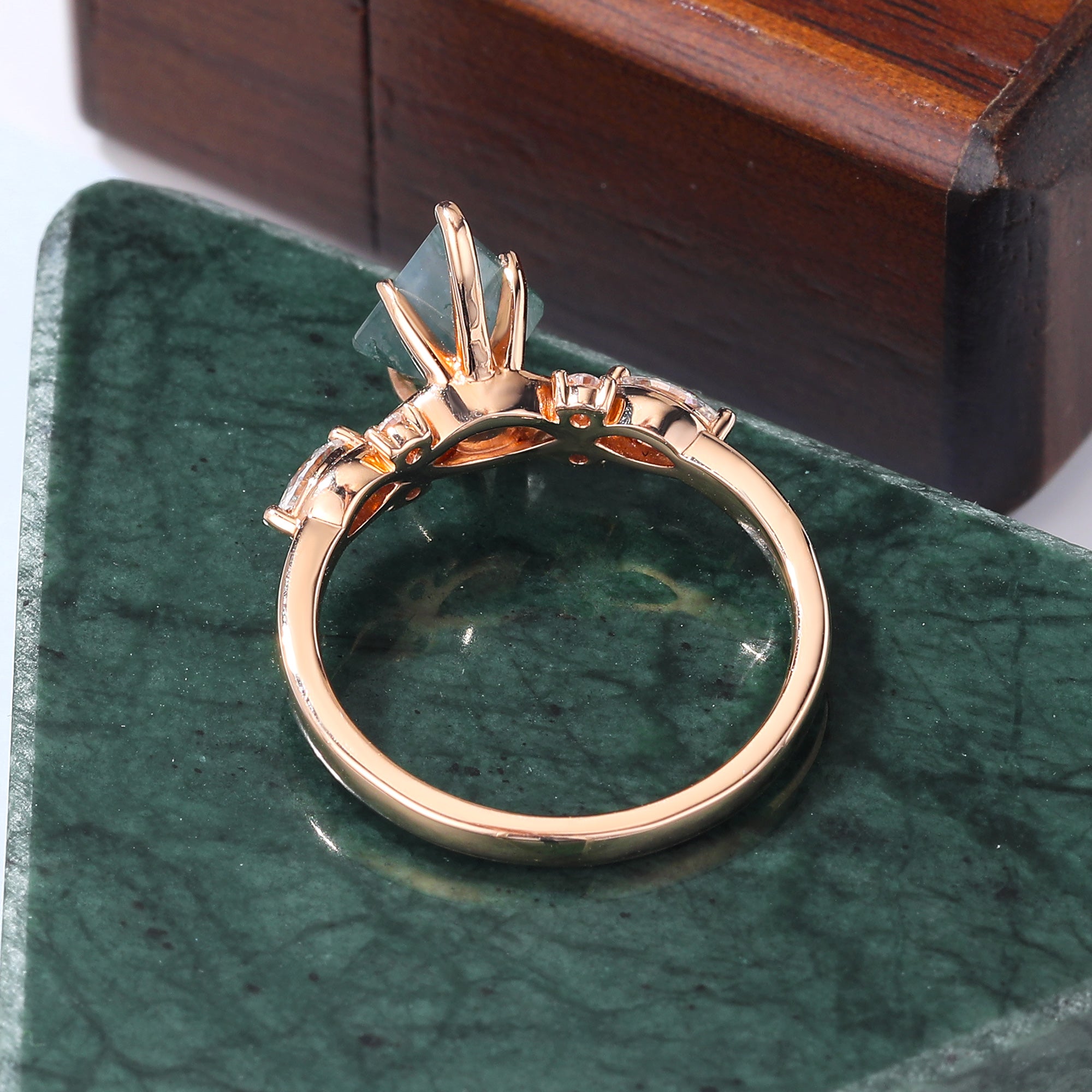 Kite cut Moss Agate engagement ring, Unique Anniversary Gift. S925/10k/14k/18k gold rose gold ring
