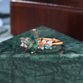 Kite cut Moss Agate engagement ring S925/10k/14k/18k gold , unique Alexandrite  moissanite Opal ring