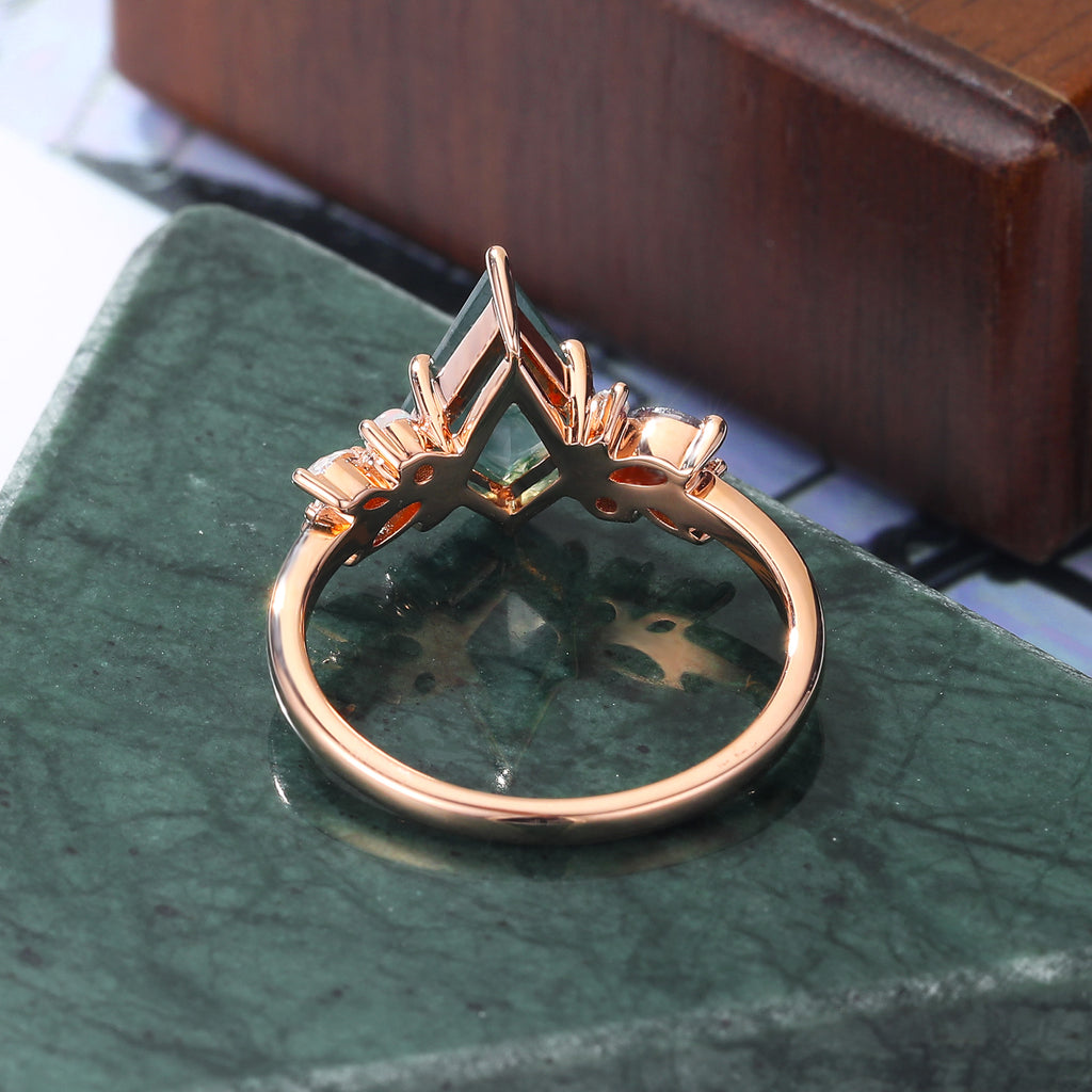 Kite cut Moss Agate engagement ring S925/10k/14k/18k gold , unique Alexandrite  moissanite Opal ring