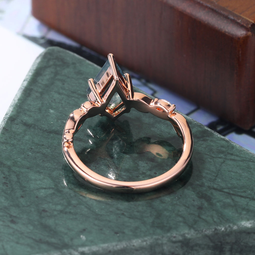 Kite cut Moss Agate engagement ring 925silver/10k/14k/18k gold