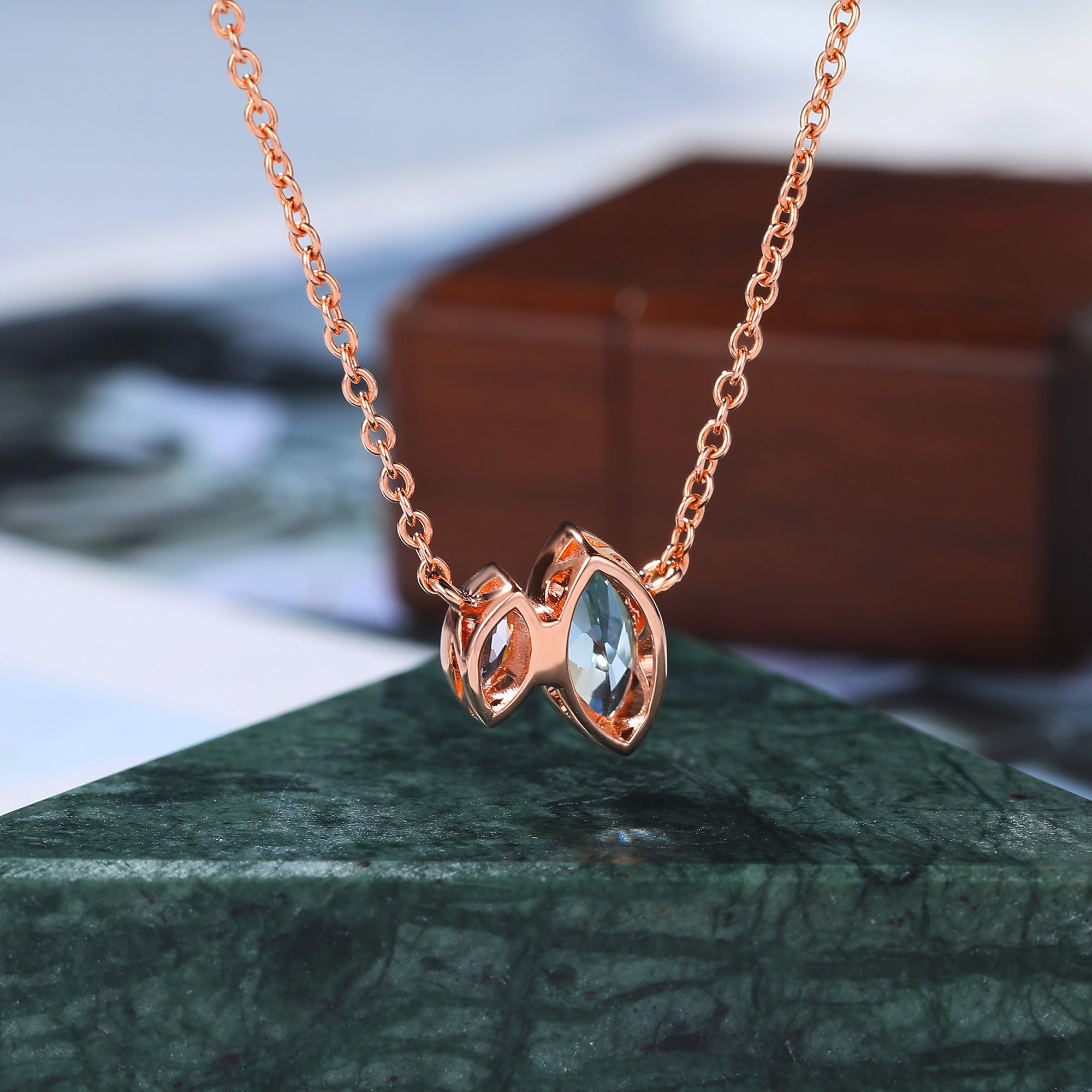 Marquise cut Aquamarine rose gold Pendant Necklace ,18 inches Marquise cut Morganite Pendant Necklace