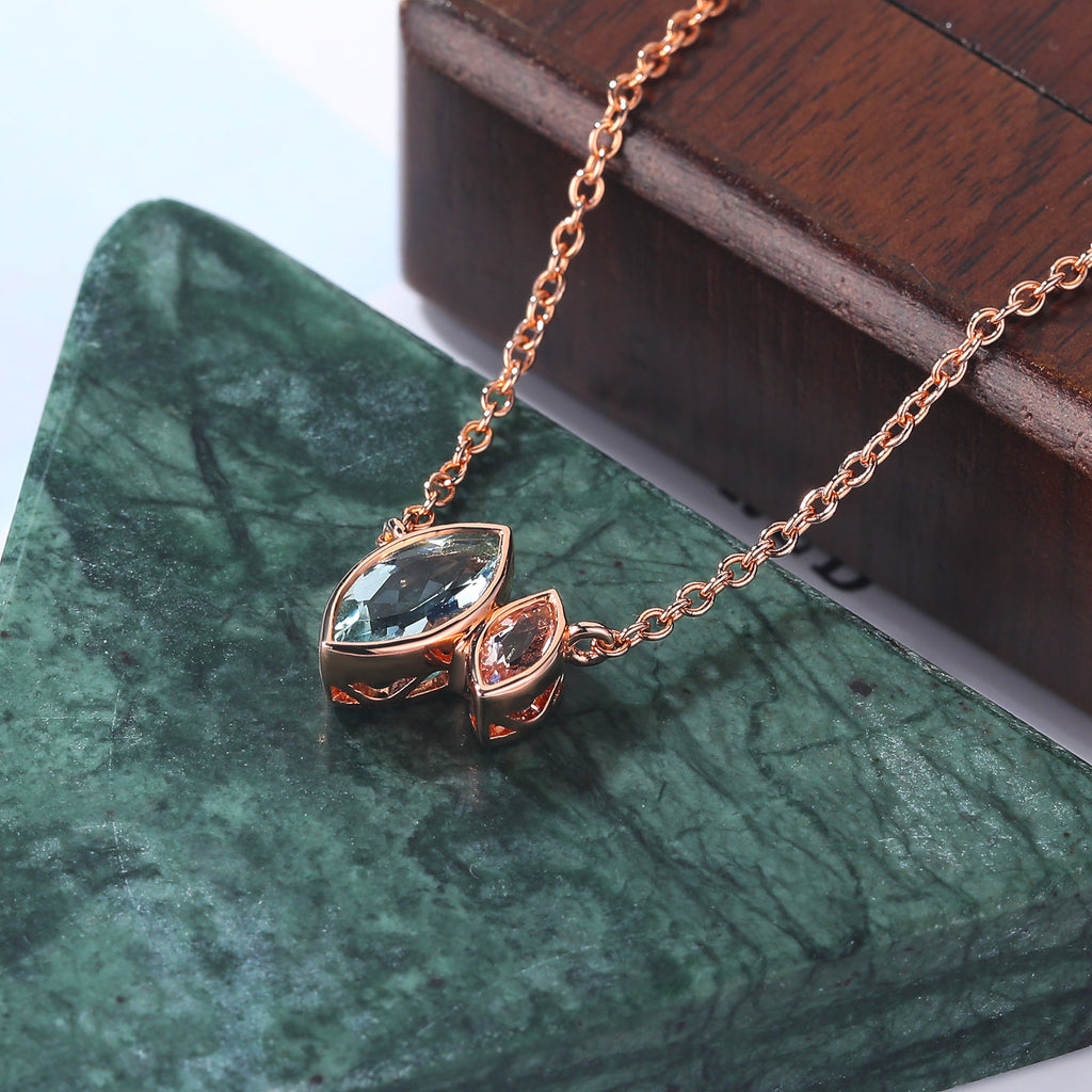 Marquise cut Aquamarine rose gold Pendant Necklace ,18 inches Marquise cut Morganite Pendant Necklace