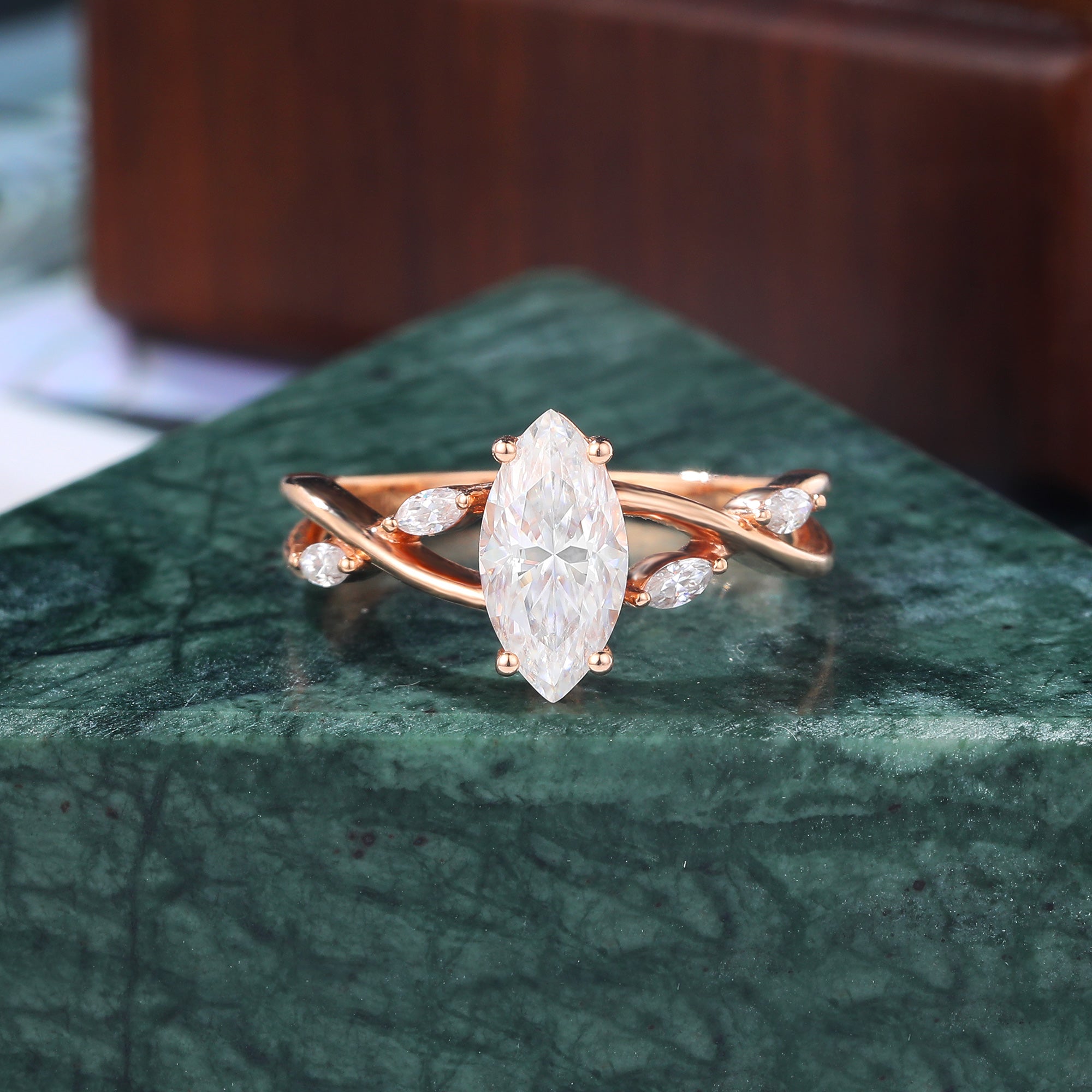 1.0CT Marquise cut Lab grown diamond rose gold engagement Ring.