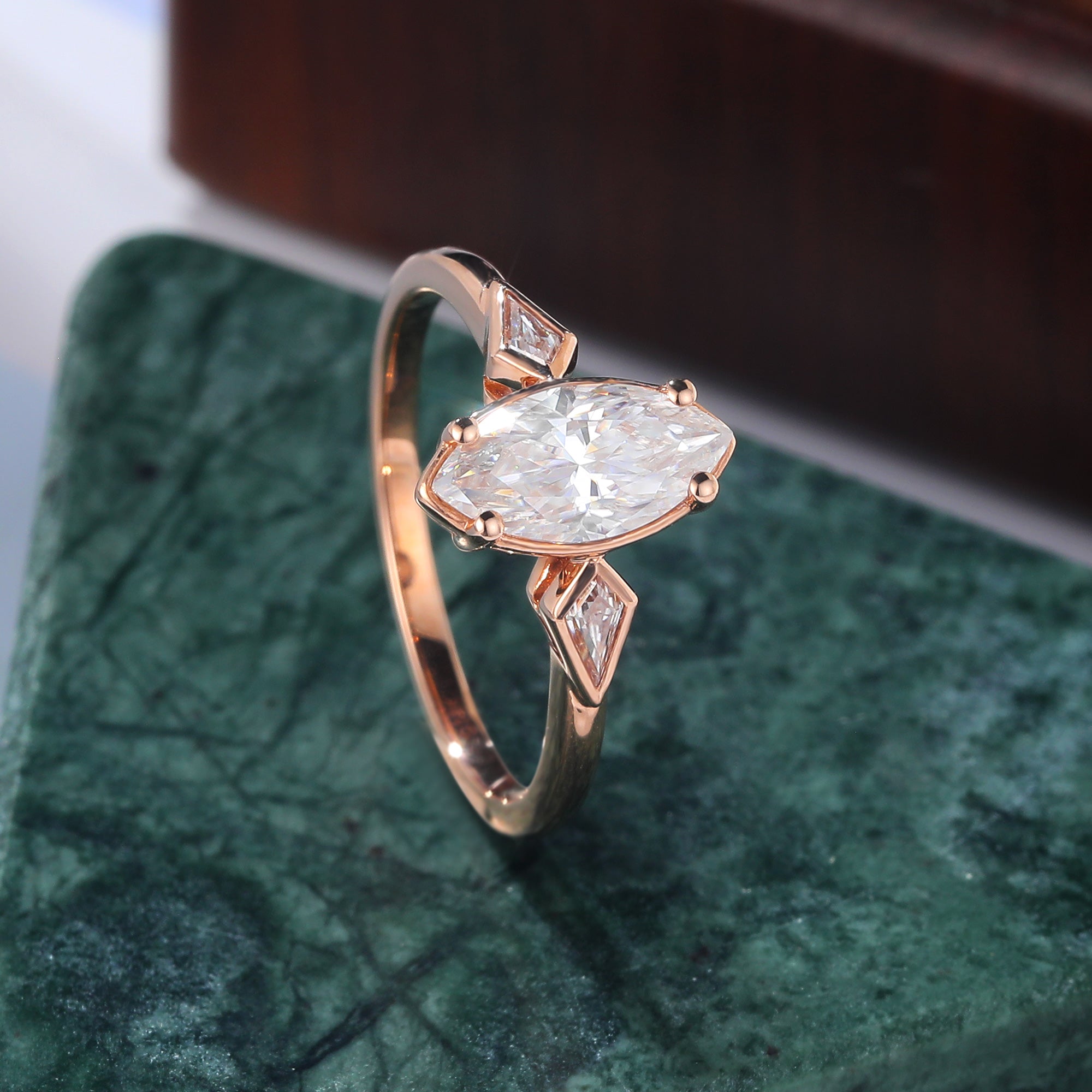 1.0CT Marquise cut Lab grown diamond rose gold engagement Ring.