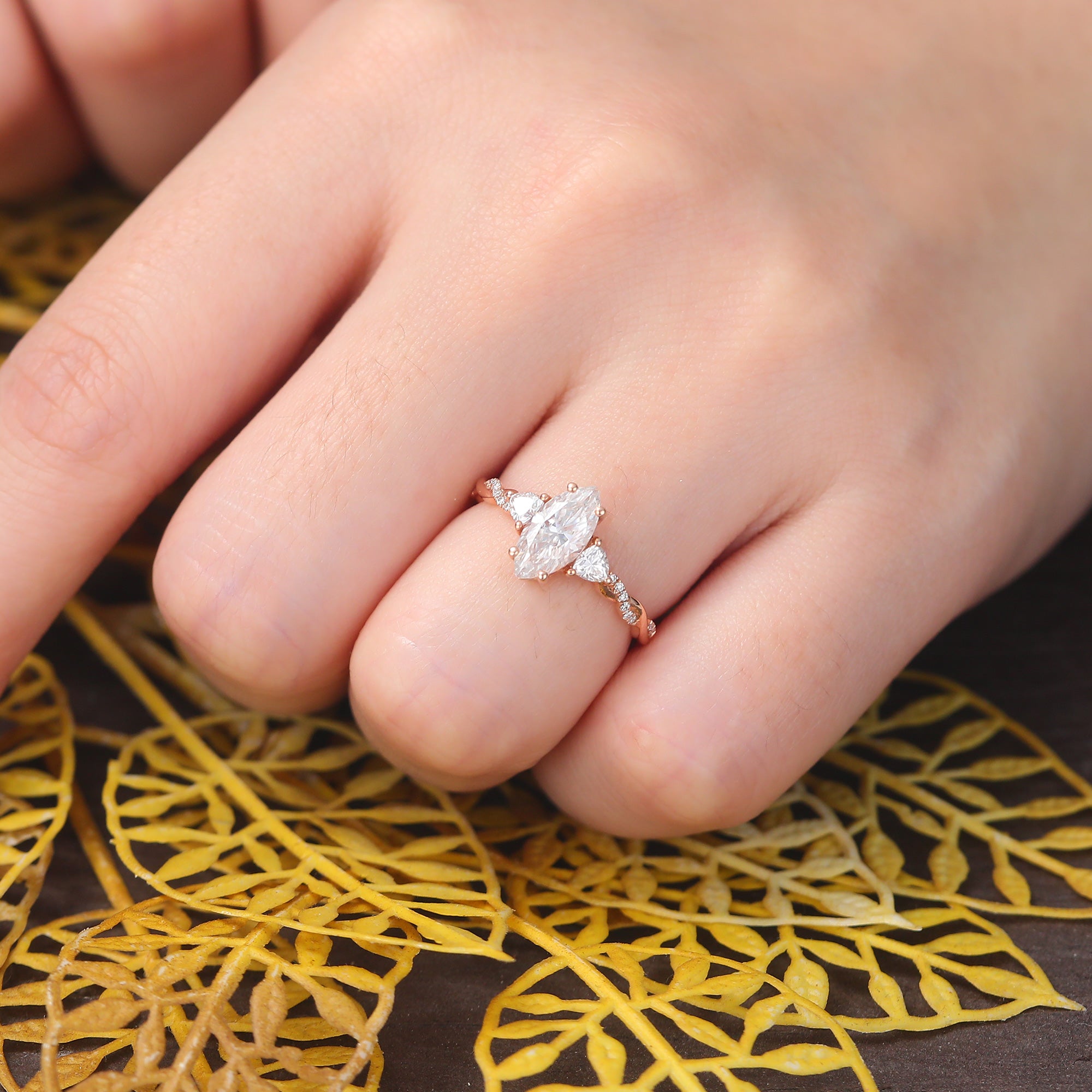 1.0CT Marquise cut Lab grown diamond rose gold engagement Ring.