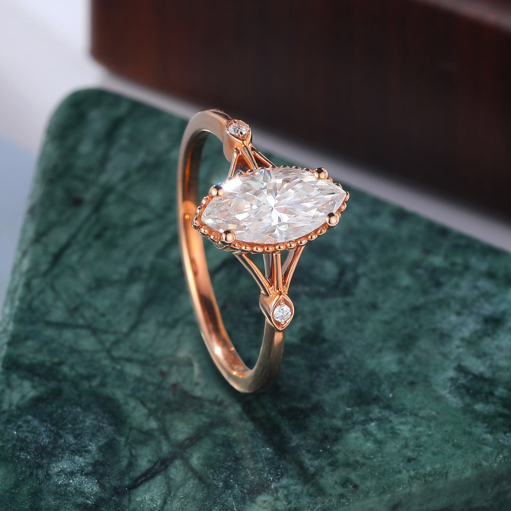 1.0CT Marquise cut Lab grown diamond rose gold engagement Ring.
