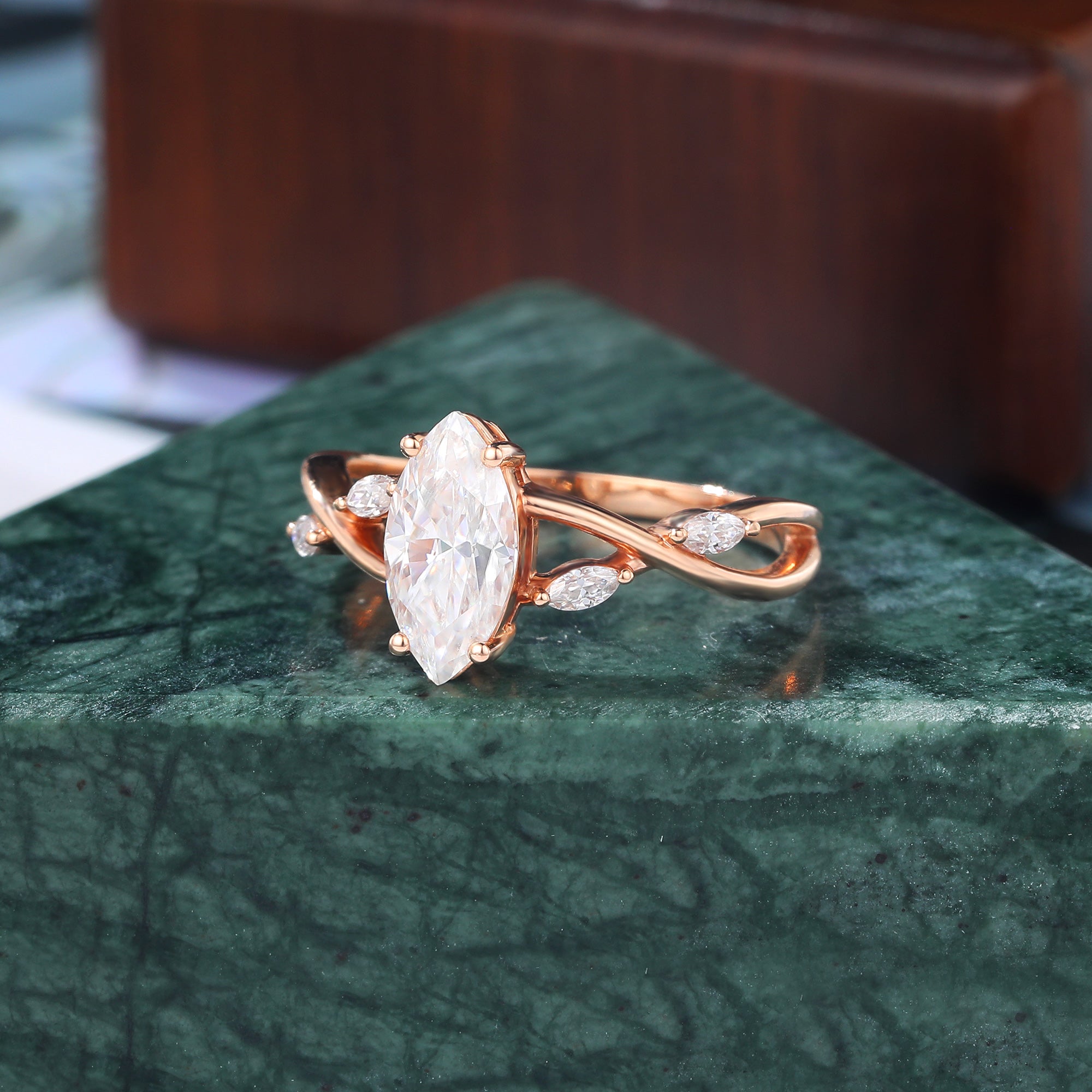 1.0CT Marquise cut Lab grown diamond rose gold engagement Ring.