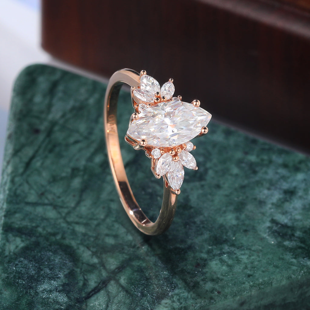 Marquise cut moissanite rose gold engagement Ring. S925/10k/14k/18k