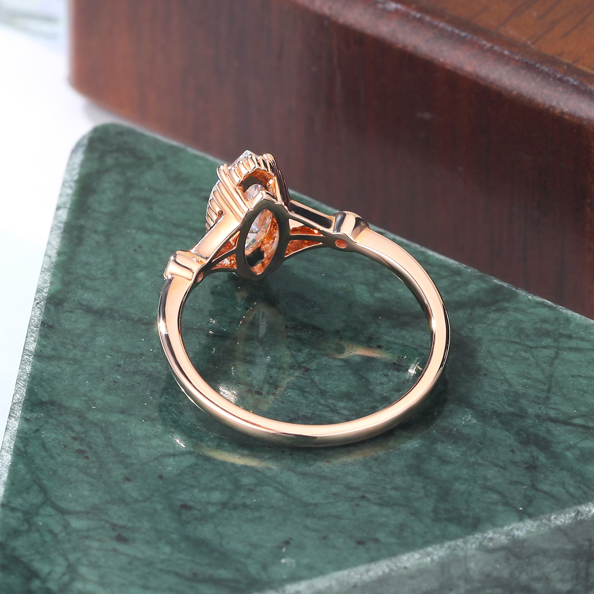 1.0CT Marquise cut moissanite rose gold engagement Ring.