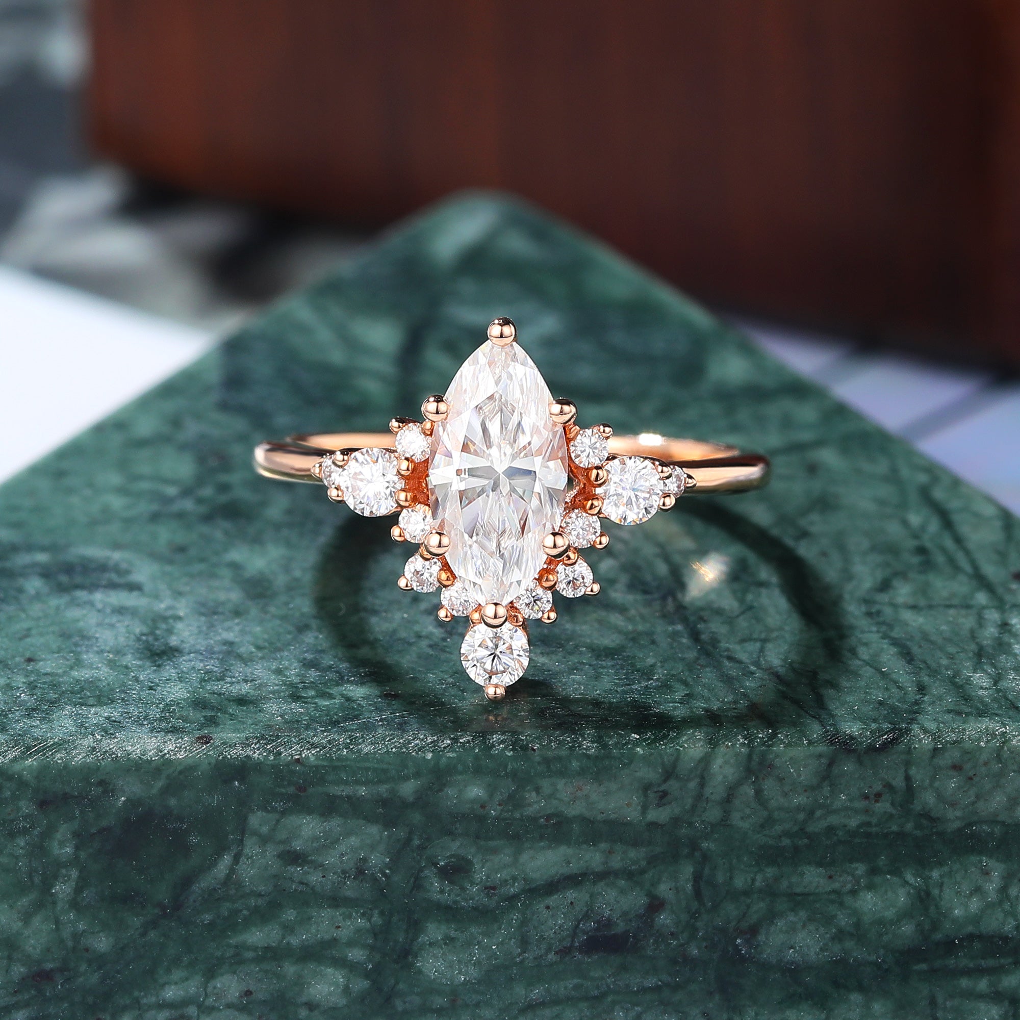 1.0ct Marquise cut moissanite rose gold engagement Ring.