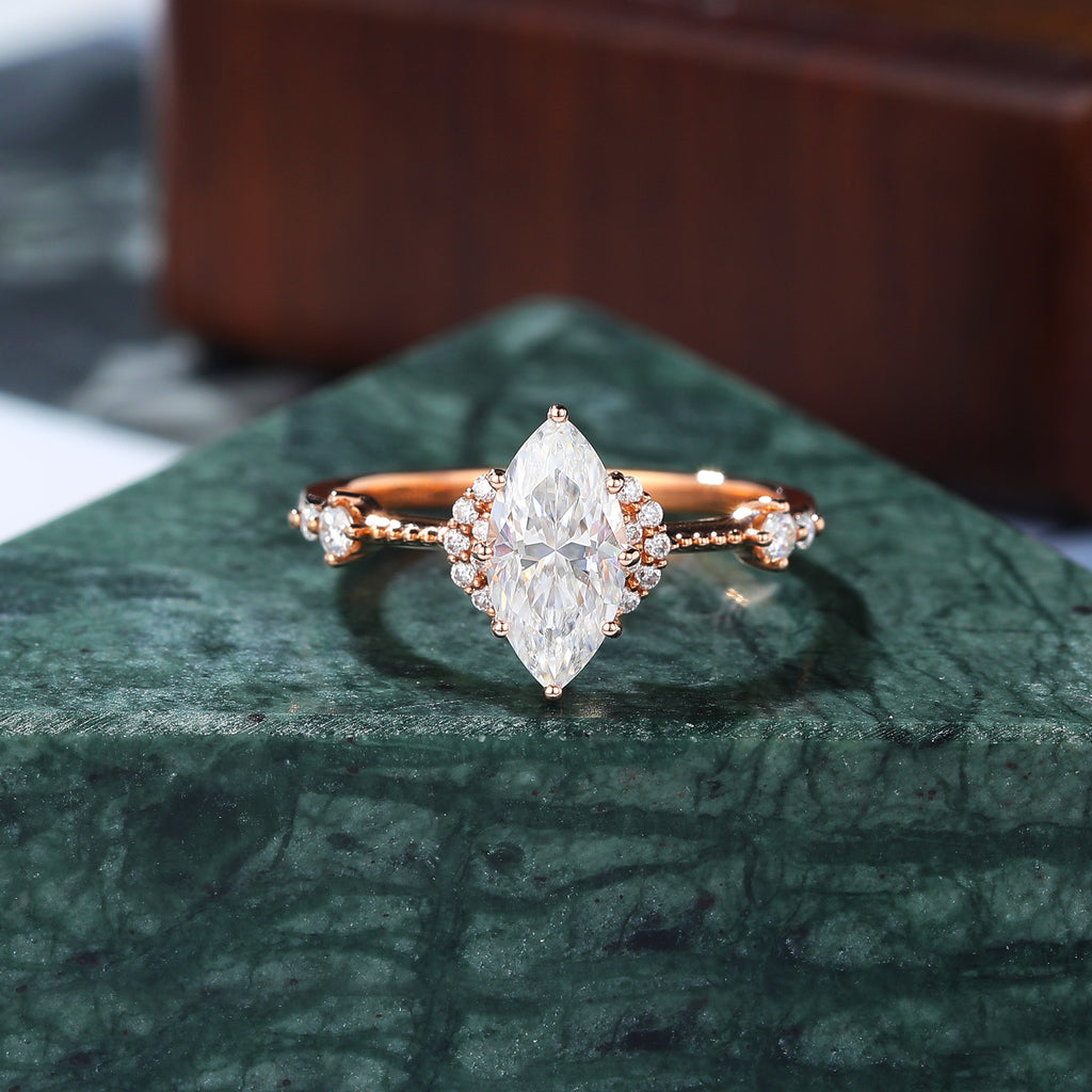 1.0ct Marquise cut moissanite rose gold engagement Ring.