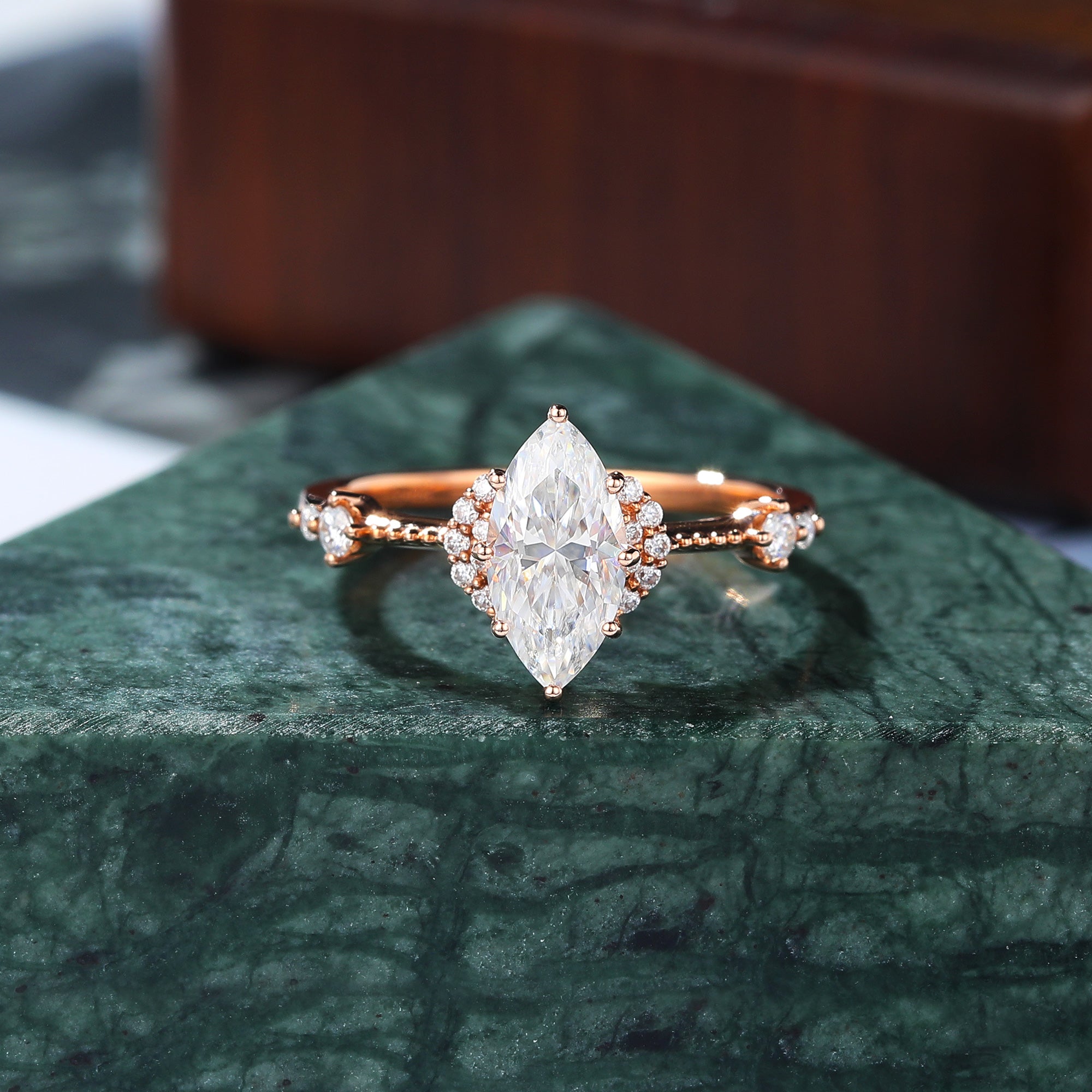 1.0ct Marquise cut moissanite rose gold engagement Ring.