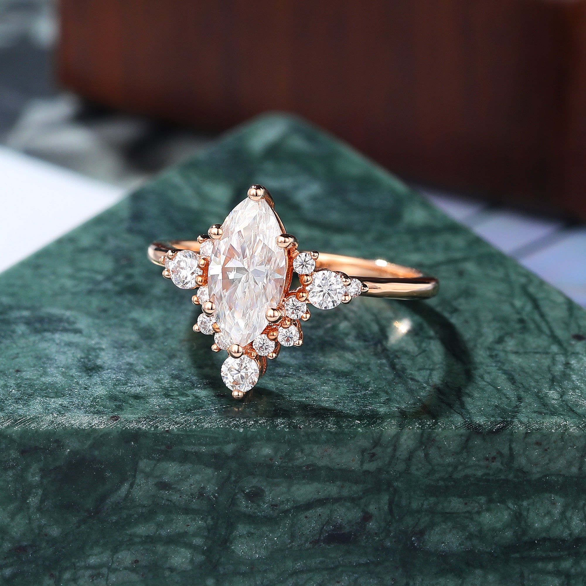 1.0ct Marquise cut moissanite rose gold engagement Ring.