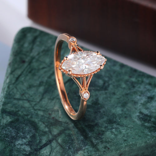 1.0CT Marquise cut moissanite rose gold engagement Ring.